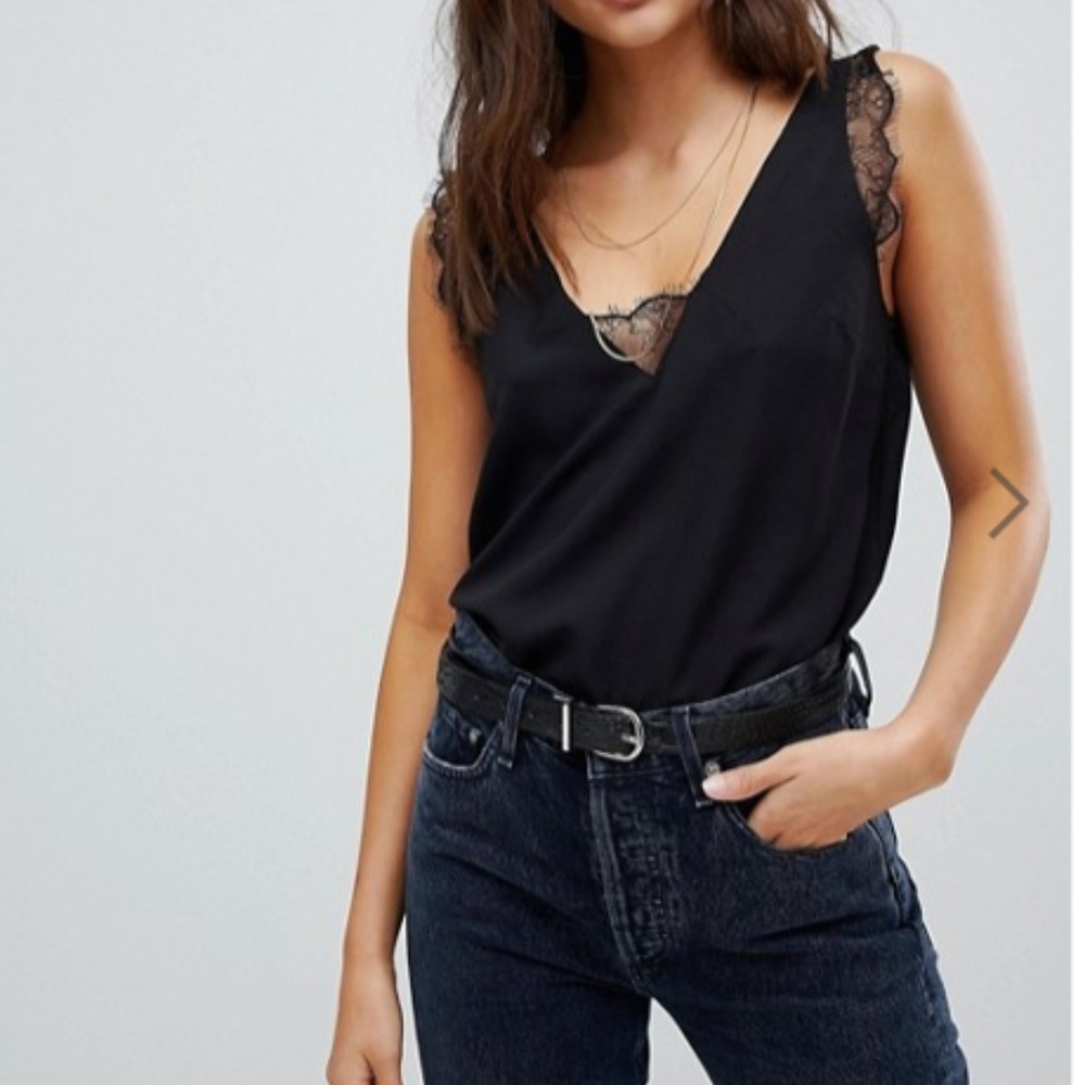 ASOS deep plunge lace insert camisole tank